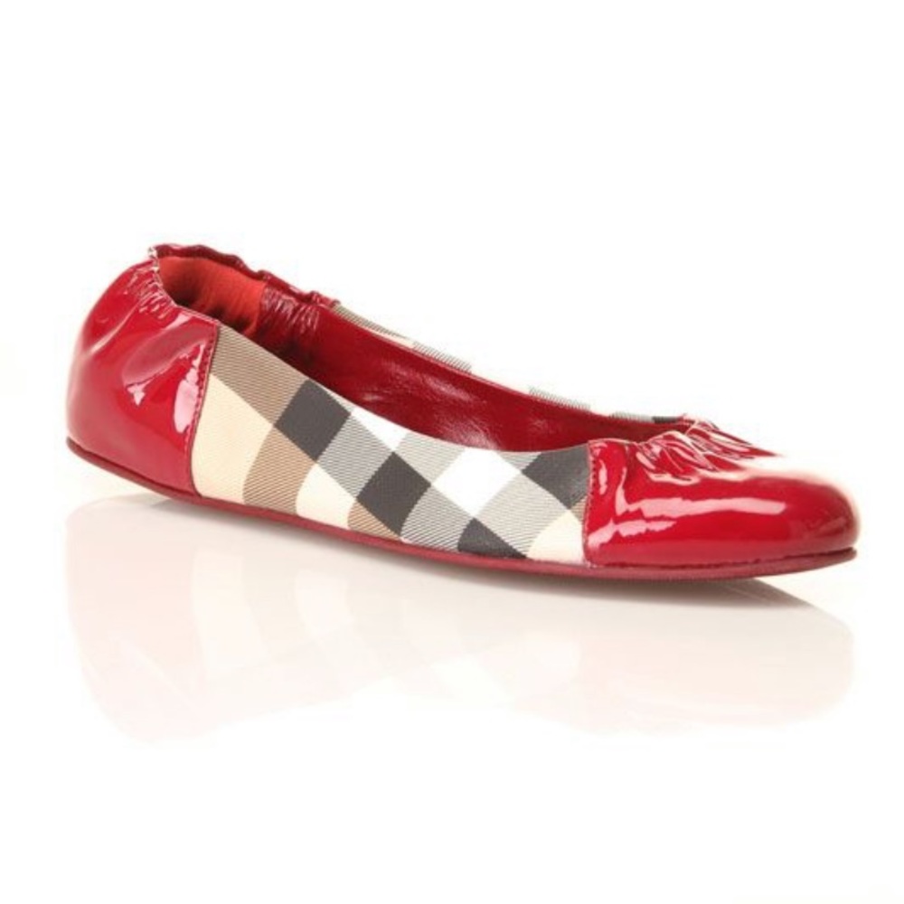 Burberry Check Print Ballerina Flat shoes 38.5 Red
